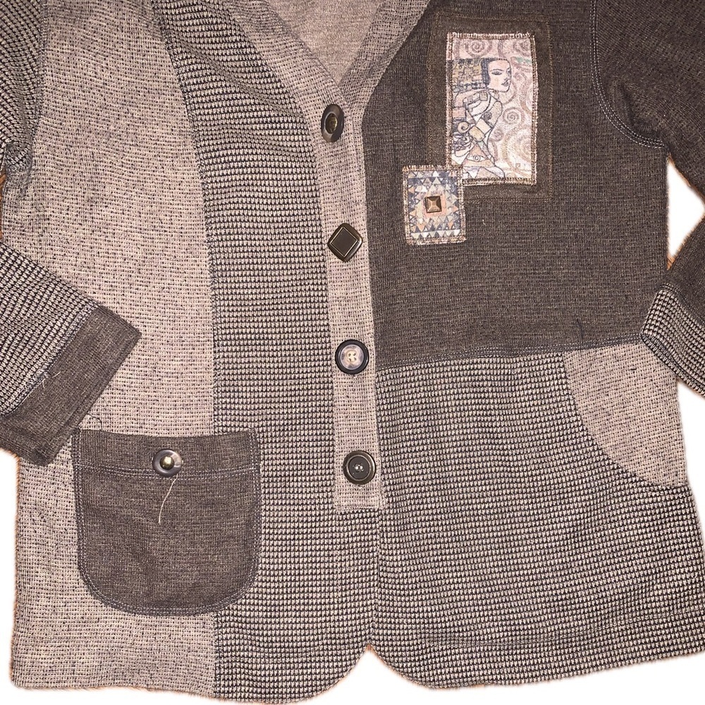 Vintage Eclectic Patchwork Grandpa Asymmetrical Sweater Nancy Bolen Cardigan M - Picture 3 of 12